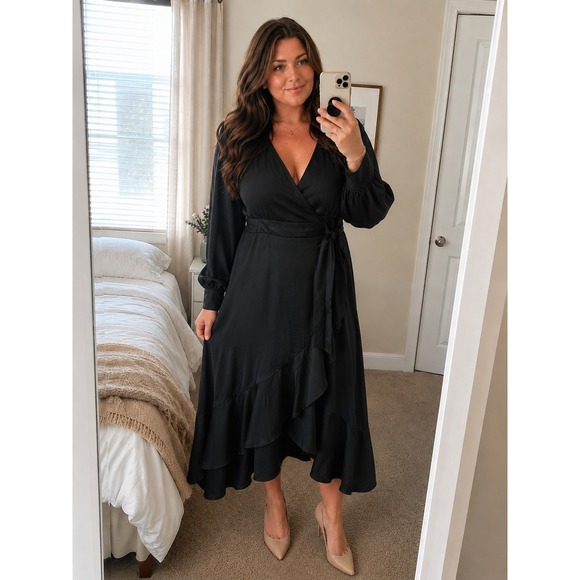sofia by sofia vergara Dresses & Skirts - Sofia Jeans Womens Wrap Dress Size 3X Black Maxi Romantic Boho Minimalist Chic